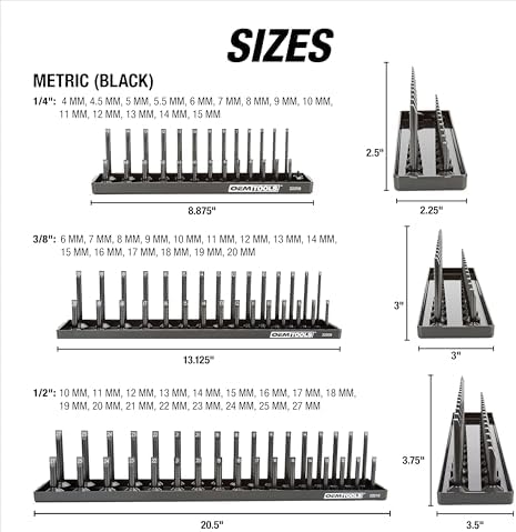 OEMTOOLS 22233 6-Pc SAE & Metric Socket Tray Set for Sizes 1/4", 3/8...