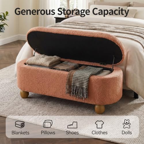 VKNOW 44.8" Storage Ottoman Bench End of Bed Bench with Hinge, Orange
