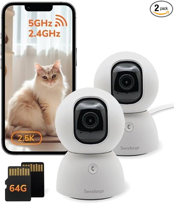 Sensforge 2.5K White Indoor Pan-Tilt Dome Security Camera, AI Human & Pet...