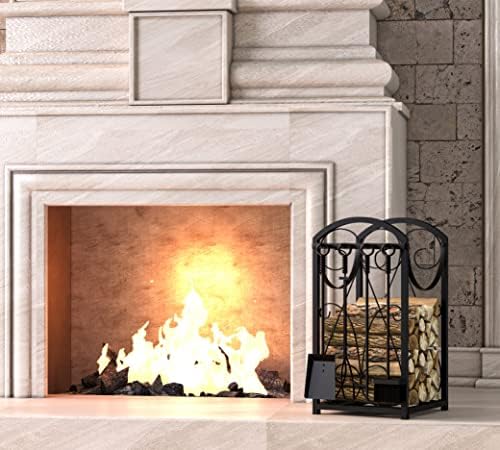 Kingson Firewood Rack Indoor/Outdoor Log Holder, Black