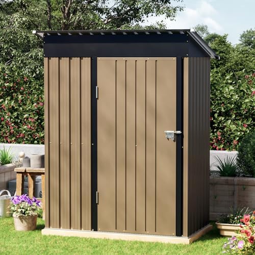 3 x 5 FT Metal Storage Shed for Backyard, Brown