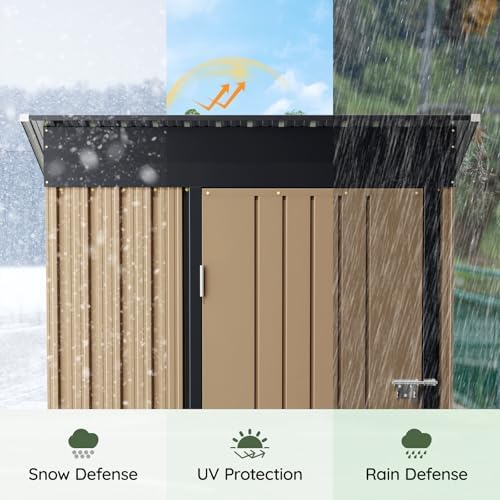 3 x 5 FT Metal Storage Shed for Backyard, Brown