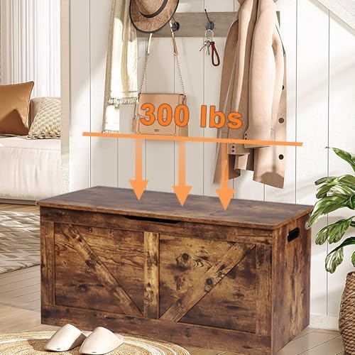Timberer 39.4" Storage Chest, Wooden Storage Bench, Large Storage Trunk
