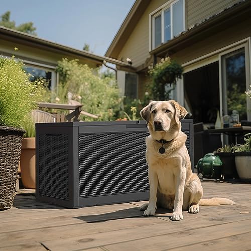 PatioZen 120 Gallon Deck Box,Resin Outdoor Storage Box with Lockable for Pati...