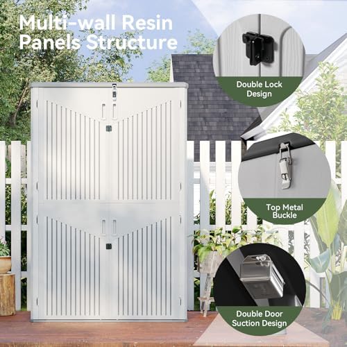Aoxun Outdoor Storage Shed, 64 Cu.Ft Vertical Resin Sheds, White