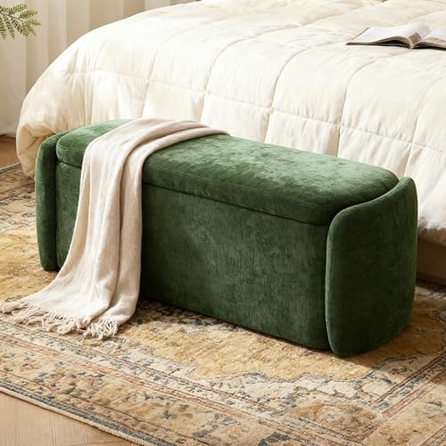 VKNOW Storage Bench, Upholstered Storage Ottoman Bench with Hinge, Green