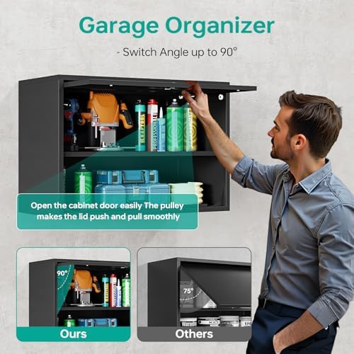 SISESOL Metal Wall Cabinet with Up-Flip Door, 21.6" H Mounted Storage Ca...