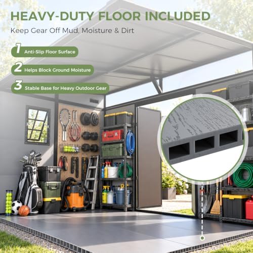 K Knowbody 10x7 FT Lean to shed with Floor & Openable Window, Gray&Black