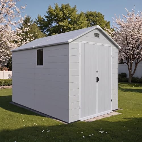 Patiowell 6X10 FT Plastic Outdoor Storage Shed with Floor, Light Grey