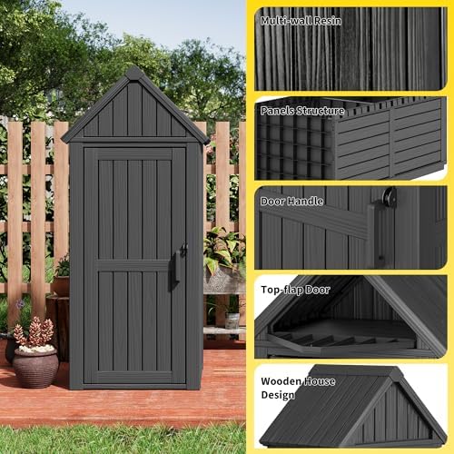 Fancyango Outdoor Resin Storage Cabinet Sturdy All-Weather Shed with Removabl...