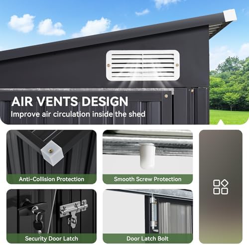Aoxun 7.5'x4' Triple Door Shed Outdoor Storage Shed Black