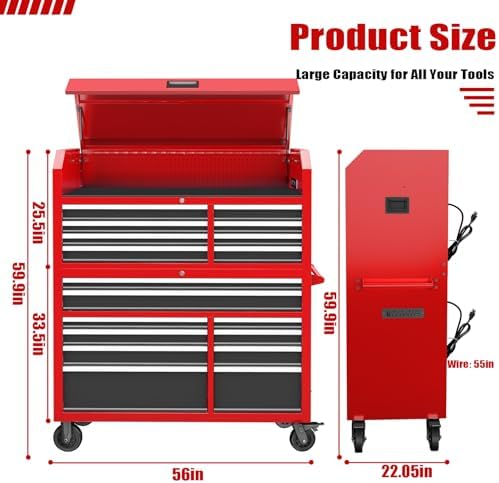 AIRAJ 18-Drawer Rolling Tool Chest Combo,60" Mobile Garage Tool Cabinet