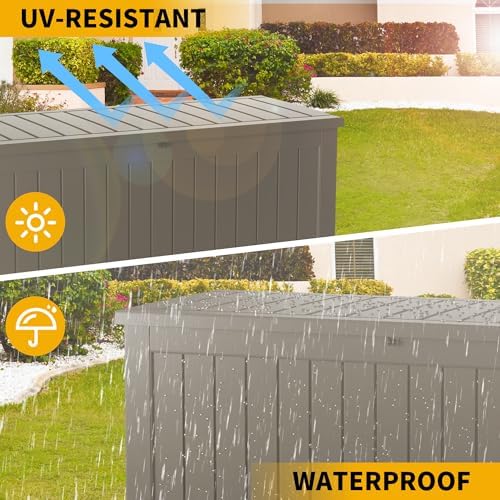 270 Gallon Outdoor Storage Box Patio Deck Box Waterproof, Resin Lockable Outs...