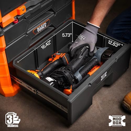 Klein Tools 54890MB MODbox Three Drawer Rolling Toolbox, Tool Storage, Ball B...