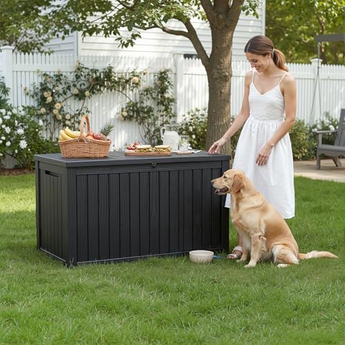 DRATO 200 Gallon Outdoor Storage Box Waterproof, Resin Lockable Deck Box