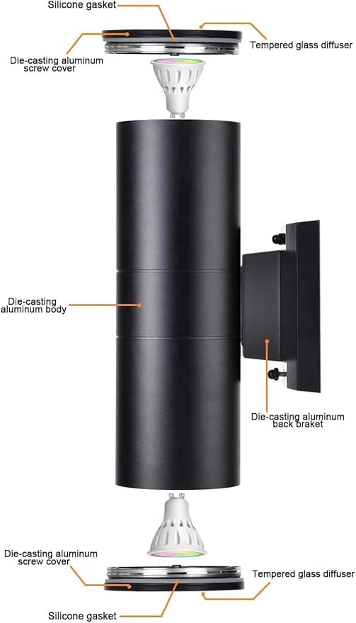 rosykite Exterior Double Up Down Outdoor Wall Lights, Mi.Light Remote Control...