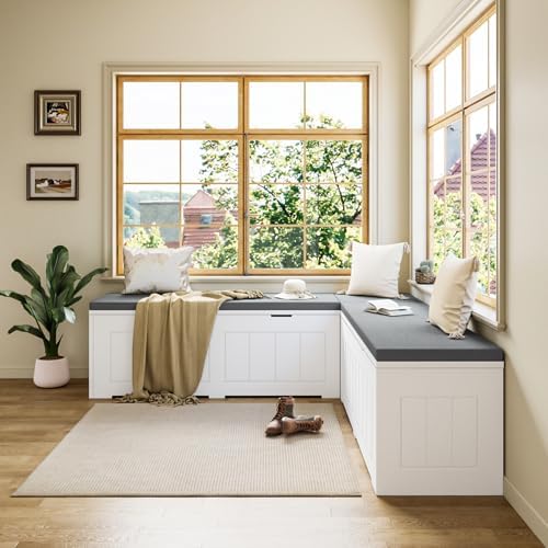 L Shape Corner Bench with Storage, Breakfast Nook Bench, Flip-Top Shoe Storag...