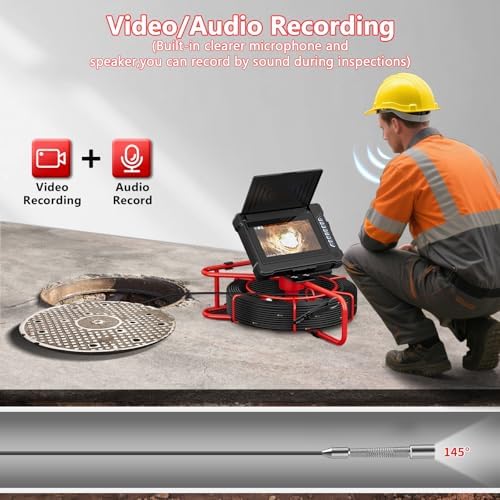 Sewer Camera 100ft/30M 7" Rainproof IPS Screen Pipe Drain Inspection