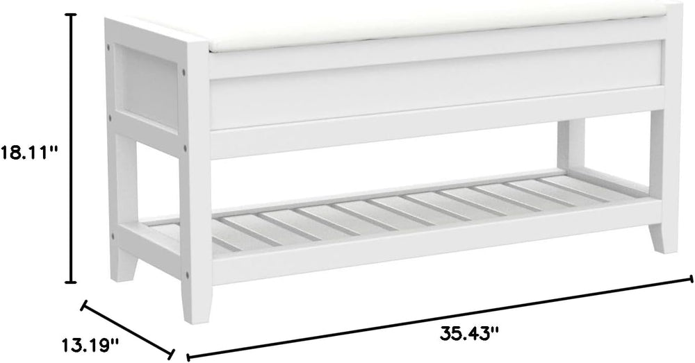 Roundhill Furniture Rouen Clean White Seating Bench with Shoe Storage,