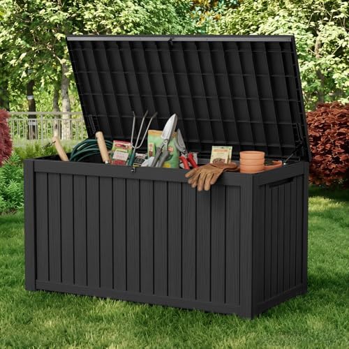 Vixzen Deck Box 250 Gal Waterproof Lockable Outdoor Storage Box Resin