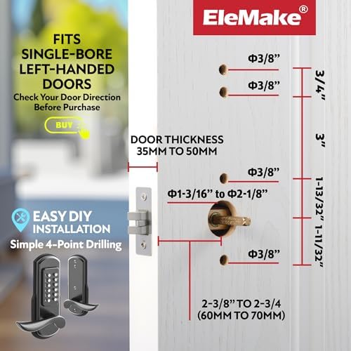Mechanical Keyless Entry Combination Door Lock with Keypad, Black | Left
