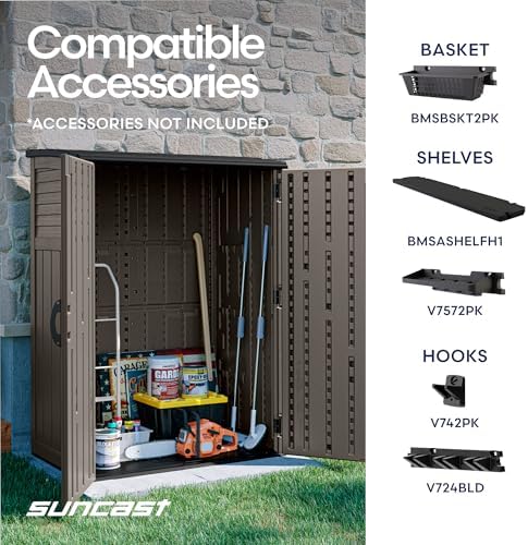 Suncast 54 Cu Ft Medium Vertical Storage Shed, Stoney, Made in USA
