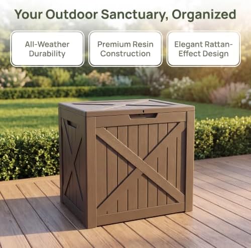 NicBex 32 Gallon Waterproof Resin Storage Deck Box, Light Coffee