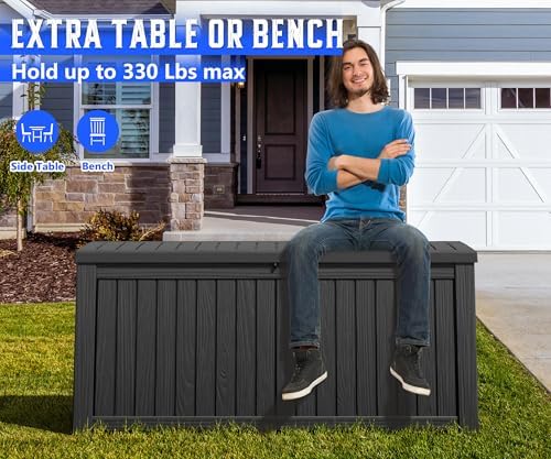 150 Gal Deck Box,Outdoor Storage Box Waterproof Lockable,Gas Lift,Black