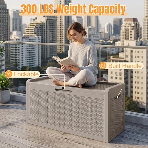 Outdoor Storage Box,100 Gallon Waterproof Resin Patio Deck Box