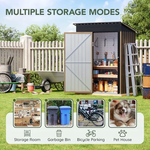 3 x 5 FT Metal Storage Shed for Backyard, Brown