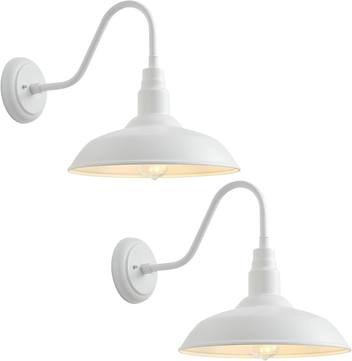 10" Outdoor Barn Lights for Farmhouse, Gooseneck Outdoor Light in Matte White, Farm Exterior Lighting Fixtures with Wall Mount, 2-Pack Outside Wall Sconce for Porch, Garage, Front Door