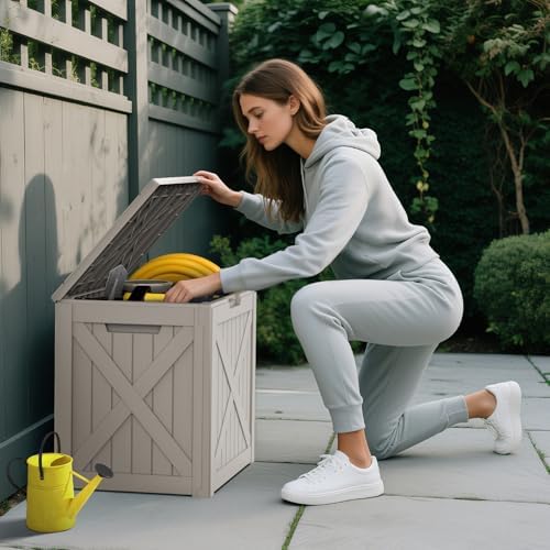 Mars Villa Deck Box, Waterproof Outdoor Storage Box, 31 Gallon, Grey