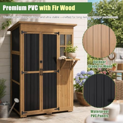 Outdoor Storage Cabinet, 51.4" W x 22.5" D x 70.5" H Tall Wood...