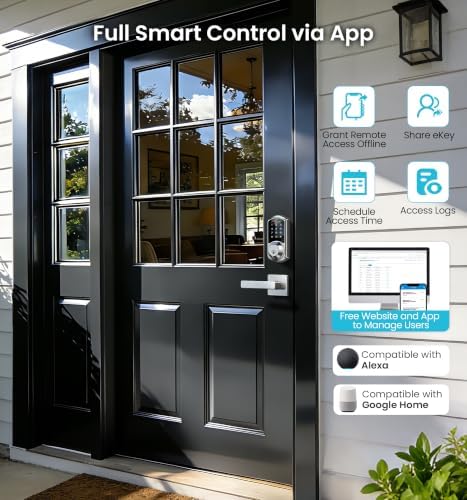 Veise VE07-L Fingerprint Smart Lock with 2 Lever Handles Set, Satin Nickel