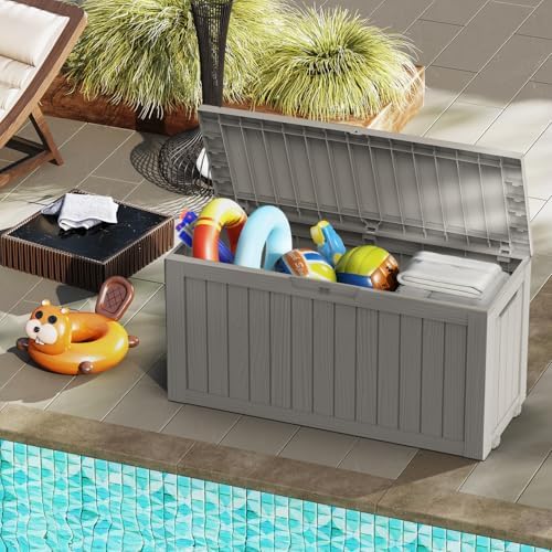 Mars Villa 72 Gallon Deck Box, Outdoor Storage Box, Outside Bin, Grey