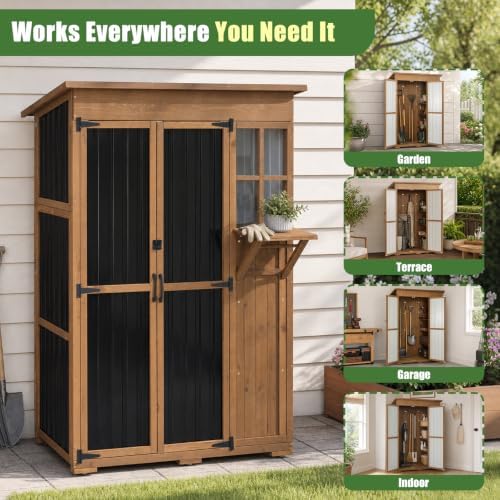 Outdoor Storage Cabinet, 51.4" W x 22.5" D x 70.5" H Tall Wood...