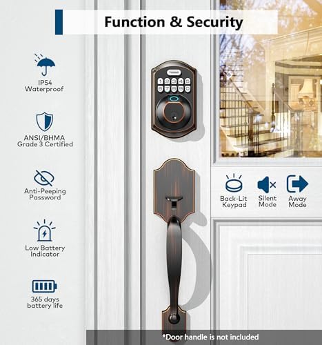 TEEHO TE002 Fingerprint Deadbolt with Keypad for Front Door, Bronze