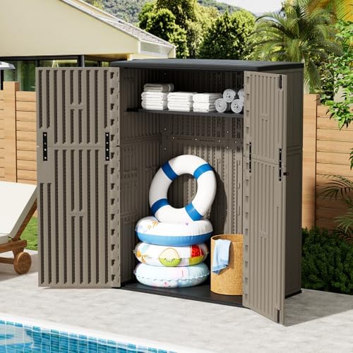 ZZM 57 Cu.ft Outdoor Storage Shed HDPE Storage Cabinet, Double-Wall Resin She...