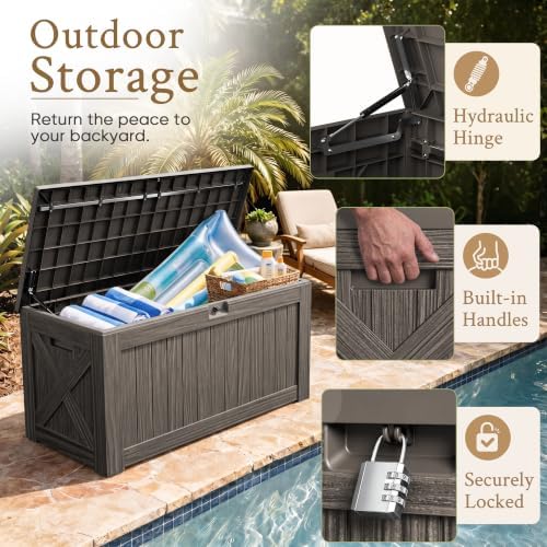 Devoko 120 Gallon Deck Box Resin Outdoor Storage Box Waterproof