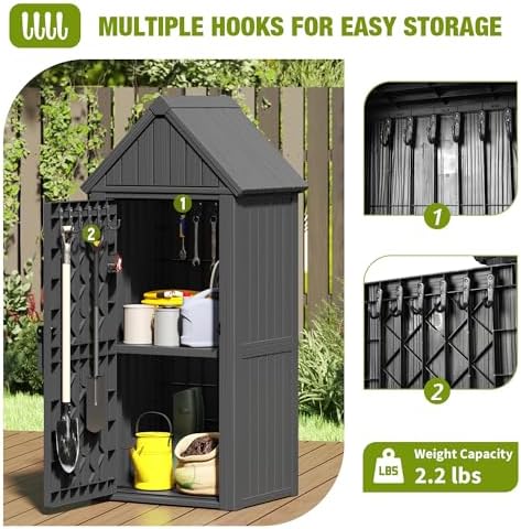 Outdoor Storage Shed, Waterproof Storage Cabinet with Sloping Roof and Lockab...