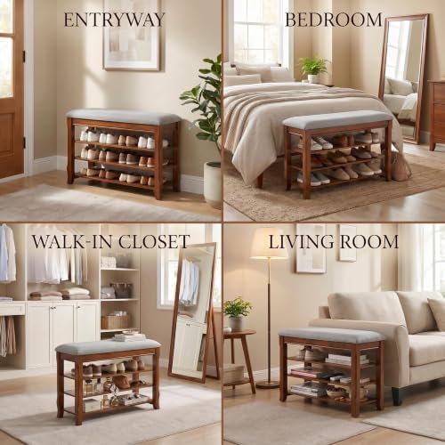 Solid Wood Shoe Rack Bench with Storage, Flip-Top Soft-Close Lid, 31.5”