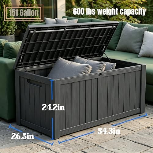 MAKINO 151 Gallon Large Resin Outdoor Storage Box, Waterproof Deck Box, Locka...