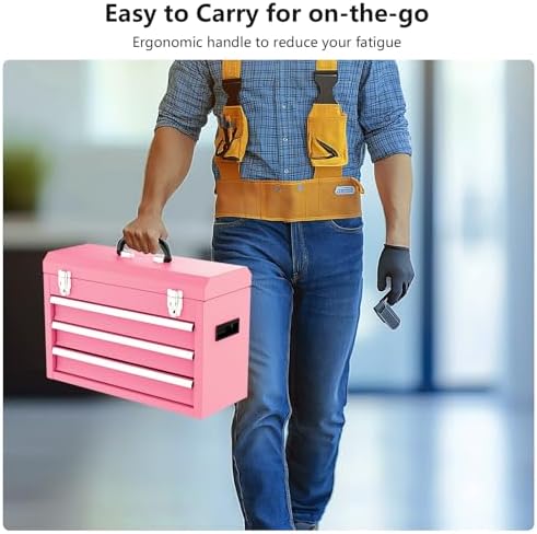 3 Drawer Metal Tool Box, Portable Metal Tool Box with EVC Liners and Latches ...
