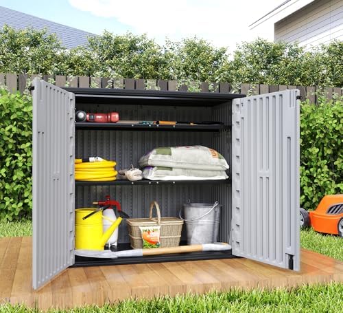 ZZM 37 Cu.ft Outdoor Storage Shed with Floor HDPE Double-Wall Resin Sheds Out...