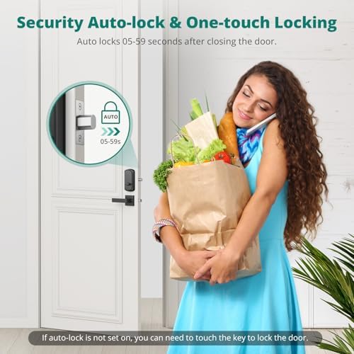 AkaGear DS10 Fingerprint Keypad Door Lock with Handle Set, Matte Black
