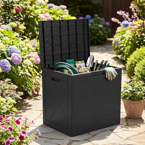 Tangkula 25 Gallon Outdoor Storage Box with Lockable Lid