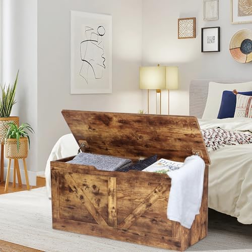 Timberer 39.4" Storage Chest, Wooden Storage Bench, Large Storage Trunk