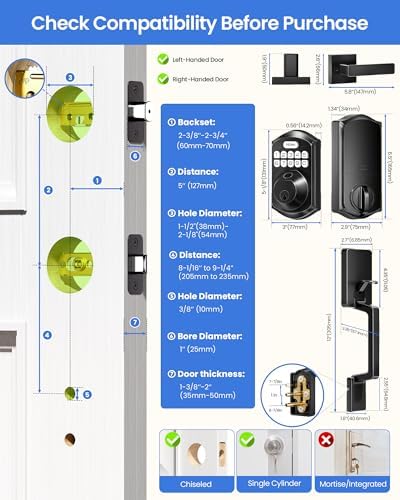 TEEHO TE012W-H WiFi Fingerprint Door Locks for Front Door, Matte Black