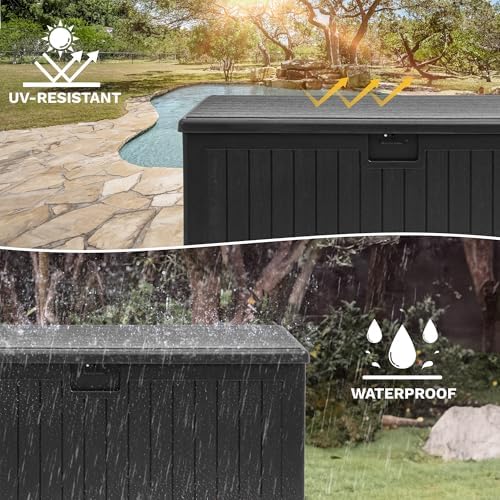 DWVO 180 Gallon Double-Wall Deck Box, XL Large Resin Outdoor Storage Box, Loc...