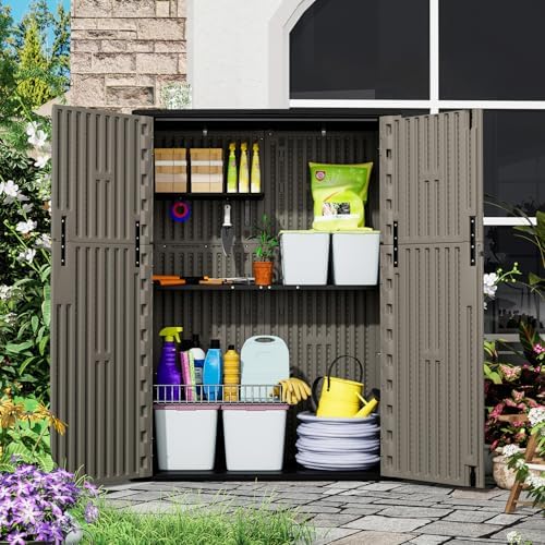 ZZM 57 Cu.ft Outdoor Storage Shed HDPE Storage Cabinet, Double-Wall Resin She...